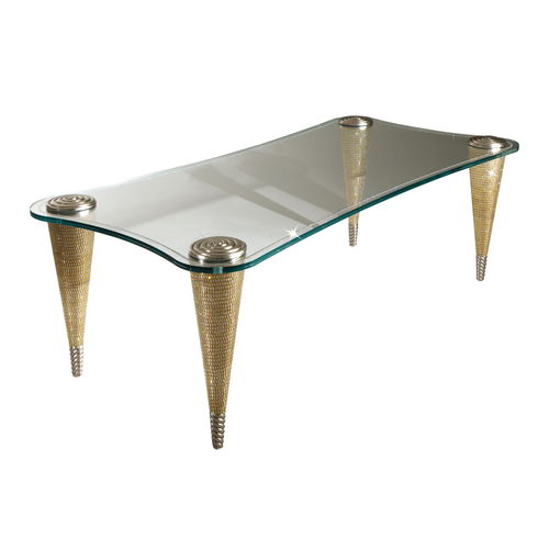 Table contemporaine - 9010TA - COLOMBO STILE - en cristal / avec piètement en bois / rectangulaire
