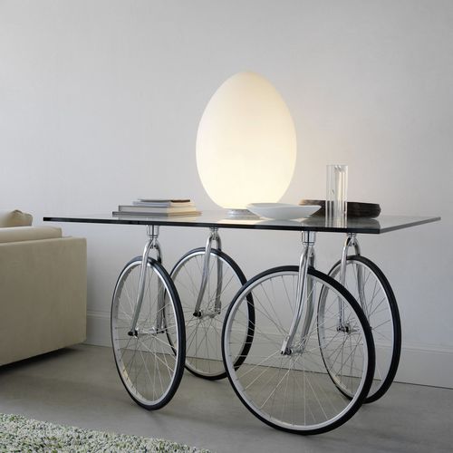Table design original - TOUR - FontanaArte - en verre / avec piètement en acier inoxydable / carrée