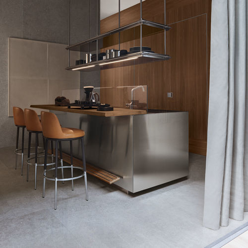 Îlot de cuisine en acier inoxydable - ITALIA - Arclinea - en bois / en verre / en Fenix NTM®