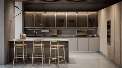 Cuisine contemporaine - GAMMA - Arclinea - en chêne / en verre / en quartz