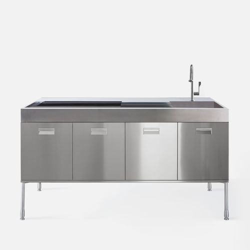 Îlot de cuisine en acier inoxydable - ARTUSI - Arclinea - avec plaque de cuisson / avec poignée intégrée