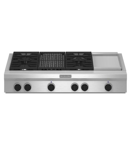 Table de cuisson à gaz - KGCU484VSS - KitchenAid - 6 foyers / à poser / avec manettes