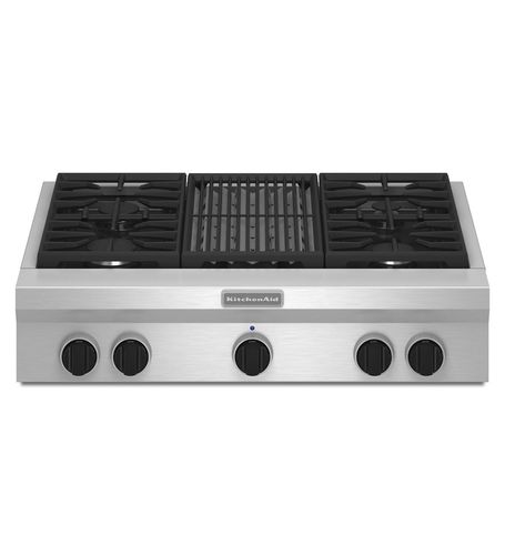 Table de cuisson à gaz - KGCU462VSS  - KitchenAid - 5 foyers / à poser / avec manettes