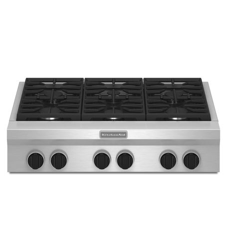 Table de cuisson à gaz - KGCU467VSS - KitchenAid - 6 foyers / à poser / avec manettes