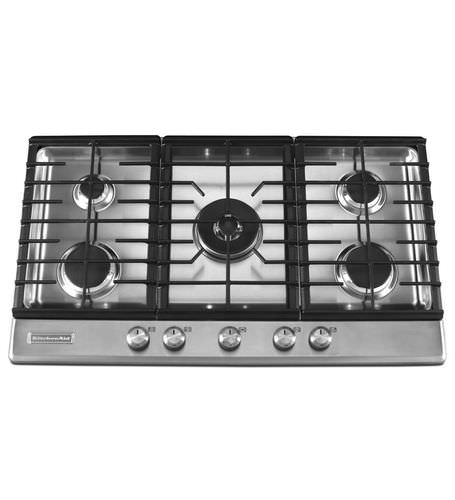 Table de cuisson à gaz - KFGS366VSS - KitchenAid - 5 foyers / encastrable / avec manettes