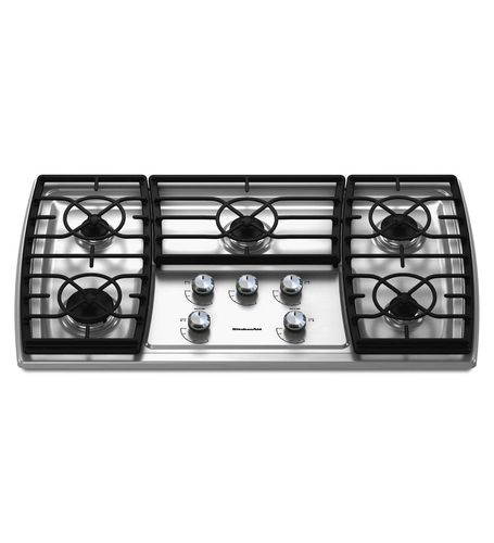 Table de cuisson à gaz - KGCK366VSS - KitchenAid - 5 foyers / encastrable / avec manettes