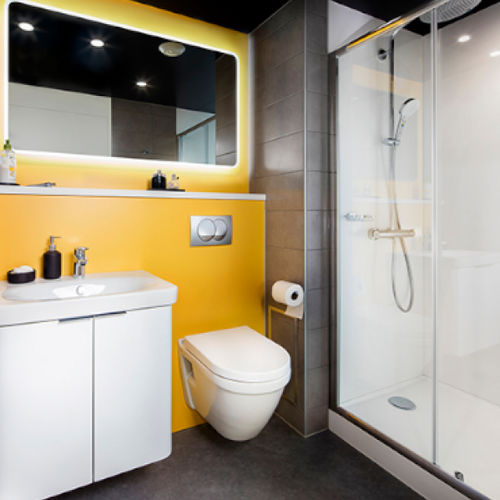 Salle de bain contemporaine - DIMENSIO 110 - BAUDET SA - en métal / en polyester / pour hôtel