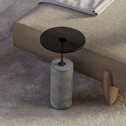 Table d'appoint contemporaine - 9085_CONCRETE - Vibieffe - en verre fumé / avec piètement en béton / ronde