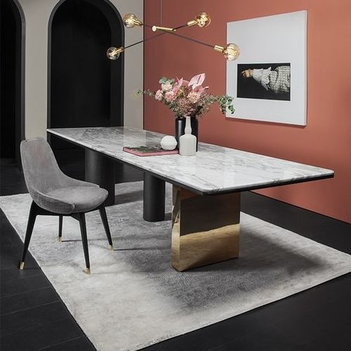 Table à manger contemporaine - 4000_ROYAL - Vibieffe - en marbre / avec piètement en chêne / rectangulaire