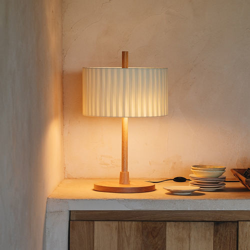 Lampe en lin - LINOOD - MILAN ILUMINACION - de table / en chêne / en bois verni