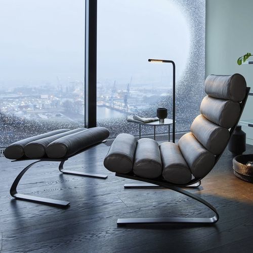 Fauteuil contemporain - SINUS - COR - en cuir / en métal / avec repose-pieds