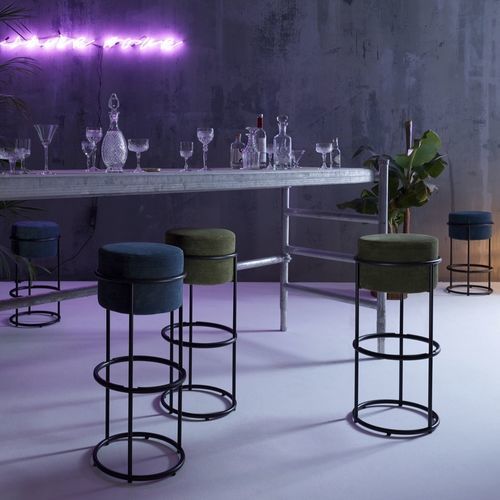 Tabouret de bar contemporain - DROP - COR - en tissu / avec piètement en métal peint / piètement central