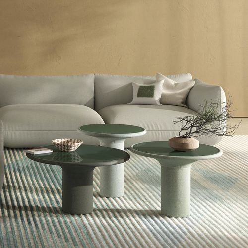 Table d'appoint contemporaine - ECHO - COR - en verre laqué / en cuir / en tissu