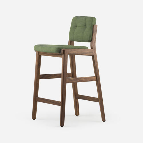 Tabouret de bar contemporain - CAPO - DE LA ESPADA - en cuir / avec piètement en noyer / avec piètement en bois massif