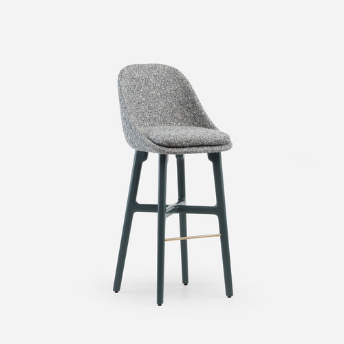 Tabouret de bar contemporain - SOLO - DE LA ESPADA - en cuir / avec piètement en noyer / avec piètement en bois massif