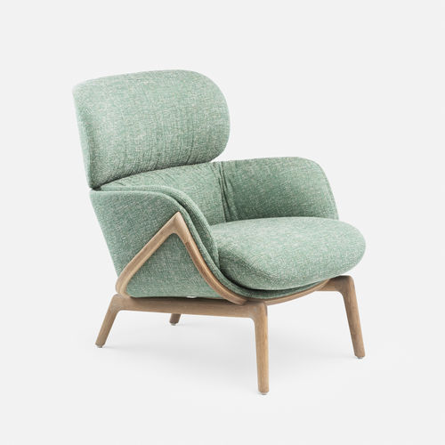 Fauteuil contemporain - ELYSIA - DE LA ESPADA - en cuir / en tissu / en noyer américain