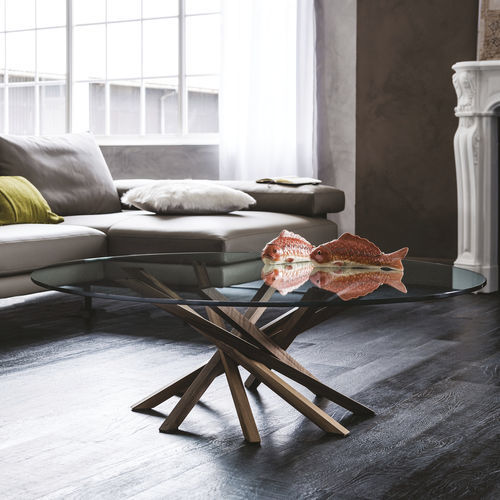 Table basse contemporaine - ATARI - Cattelan Italia - en verre / avec piètement en noyer / rectangulaire