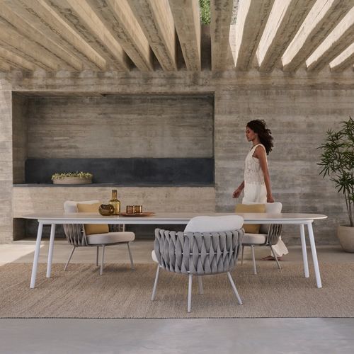 Table à manger contemporaine - TOSCA - Tribù - en céramique / avec piètement en acier thermolaqué / ovale