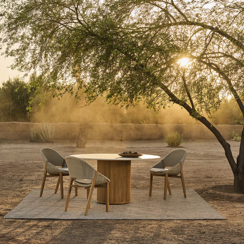 Table à manger contemporaine - OTTO - Tribù - en travertin / en céramique / avec piètement en teck