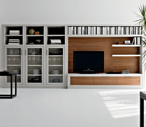 Ensemble TV mural contemporain - MELOGRANO - LE FABLIER - en bois laqué / en frêne / modulable