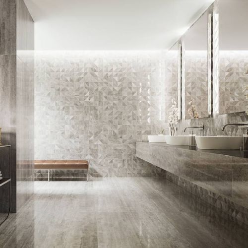 Carrelage en grès cérame - PRESTIGIO TRAVERTINO GRIGIO   - CERAMICHE REFIN - brillant / structure / d'intérieur