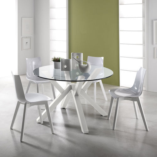 Table à manger contemporaine - MIKADO - STOSA CUCINE - en verre / avec piètement en bois massif / ronde