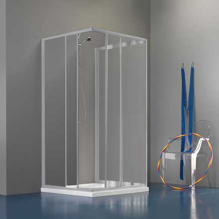 Cabine de douche en verre - SPRINT AA1+AA1+D10 - Megius SpA - en aluminium / à portes coulissantes / carrée