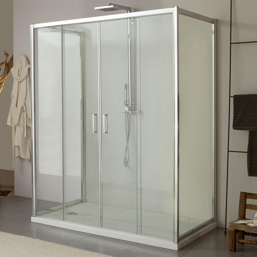 Cabine de douche en verre - MORE LIVE P2S+D10+D10 - Megius SpA - en aluminium / à portes coulissantes / rectangulaire
