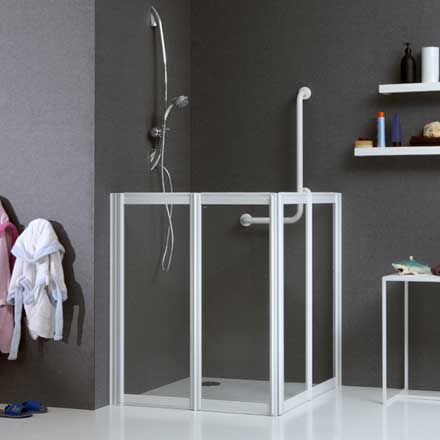Cabine de douche en verre - PAGODA K12+K12 - Megius SpA - en aluminium / pliante / d'angle