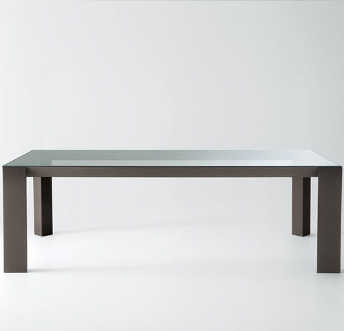Table contemporaine - KOY - Gallotti&Radice - en verre trempé / avec piètement en aluminium / avec piètement en chêne