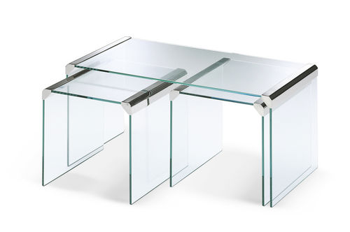Table gigogne contemporaine - T35R - Gallotti&Radice - en verre / en verre trempé / en acier inoxydable