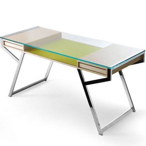 Bureau contemporain - LUI - Gallotti&Radice - en frêne / en inox / en verre