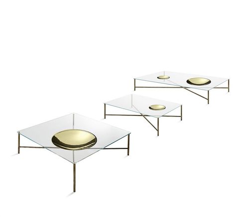 Table basse contemporaine - Golden Moon - Gallotti&Radice - en verre trempé / en laiton poli / rectangulaire