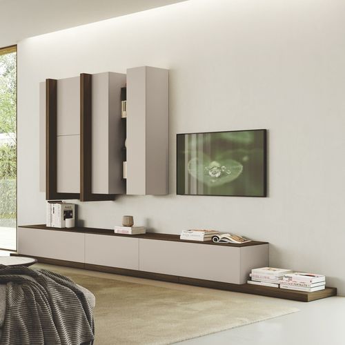 Ensemble TV mural contemporain - DICIOTTO / 03 - Febal Casa - en mélaminé / modulable / sur mesure