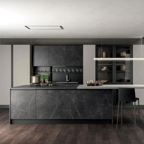Cuisine contemporaine - ARIA - Febal Casa - en verre fumé / en mélaminé / avec îlot