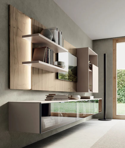 Ensemble TV mural contemporain - DICIOTTO 01 - Febal Casa - en verre / en mélaminé / modulable