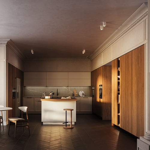 Cuisine contemporaine - D23 - DOIMO CUCINE - en placage de bois / en noyer / en céramique