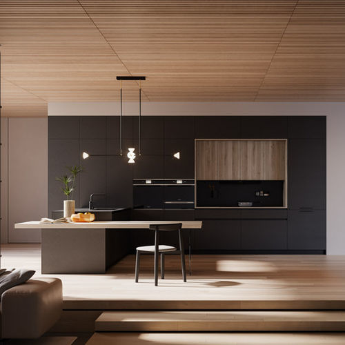 Cuisine contemporaine - D23 - DOIMO CUCINE - en chêne / en métal / en carbone