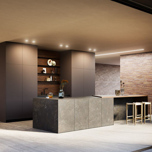 Cuisine contemporaine - Aspen + D23 - DOIMO CUCINE - en verre / en Fenix NTM® / avec îlot