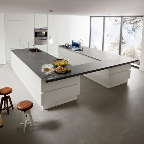 Cuisine contemporaine - NEW NICE 2.0 - Record Cucine - en verre / en inox / avec îlot