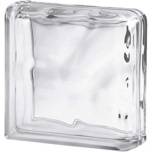 Brique de verre courbe - CLEAR 1919/8 DOUBLE END WAVE - SEVES GLASSBLOCK - sablée / murale / colorée
