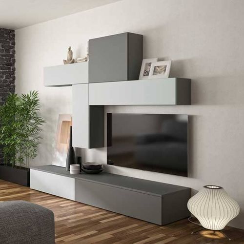 Ensemble TV mural contemporain - SAGNE - en bois laqué / avec rangement intégré / sur mesure