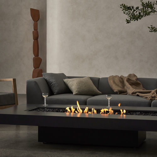 Brasero de jardin à gaz - GIN 90 (LOW) - EcoSmart Fire - au bioéthanol / en béton / en teck