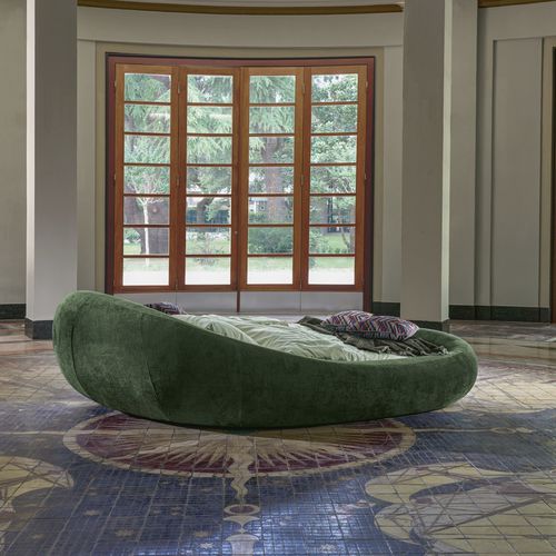 Lit double - PEBBLE - DORELAN - design original / tapissé / en tissu