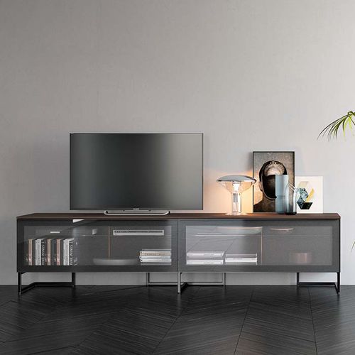 Meuble TV contemporain - SPAZIO - PIANCA - en bois laqué / en verre