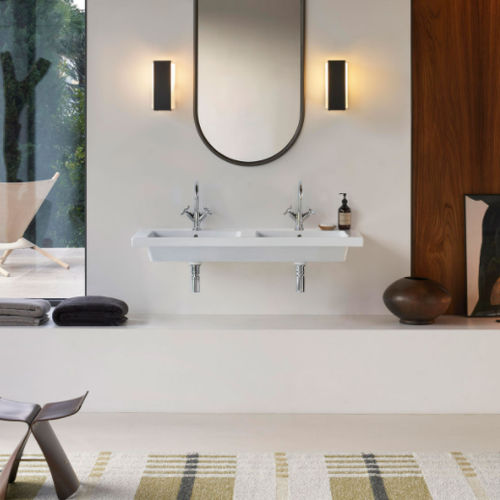 Vasque suspendue - 8627111 - GSI - en céramique / avec porte-serviettes intégré / double