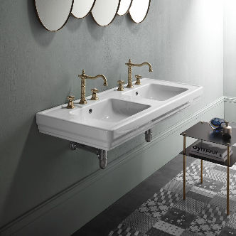 Vasque suspendue - CLASSIC: 8725111 - GSI - en céramique / avec miroir ajustable / double