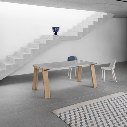 Table à manger contemporaine - Artù - miniforms - en placage de bois / en verre laqué / en céramique