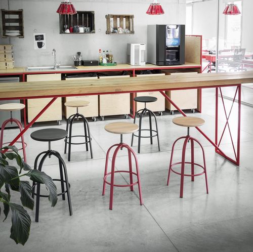 Tabouret de bar contemporain - Ferrovitos - miniforms - en hêtre / avec piètement en métal laqué / 4 pieds