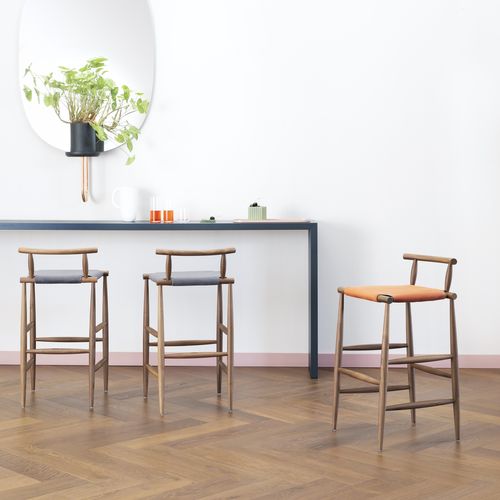 Chaise de bar contemporaine - Pelleossa - miniforms - d'intérieur / en cuir / en paille